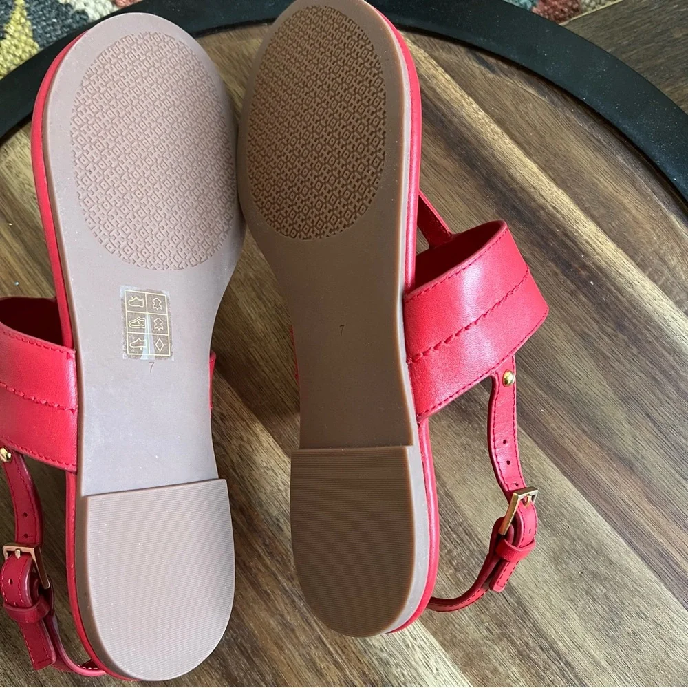 Tory Burch Eleanor T-Strap Sandals Red Leather US7